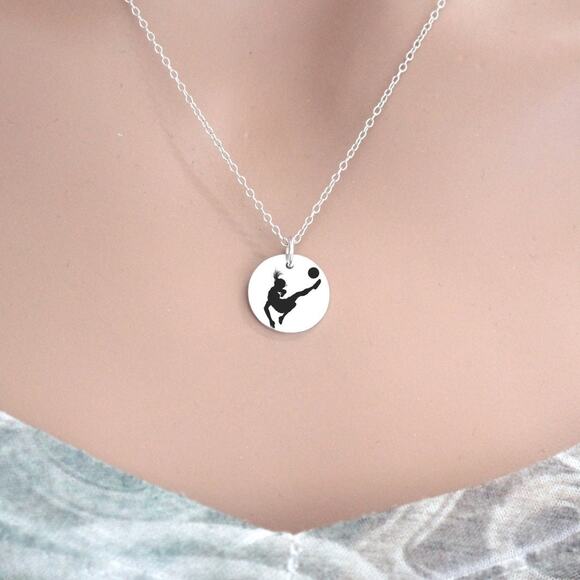 Sterling Silver Custom Engraved Soccer Girl Necklace - Picture 3 of 5